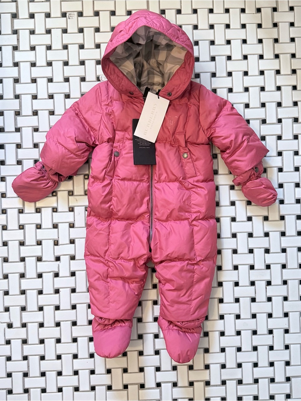 Burberry Skylar Down Hooded Puffer SNOWSUIT, Size 6 months